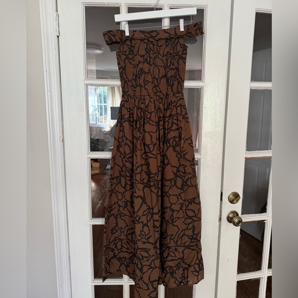 Apiece Apart Brown Printed Cotton Off the Shoulder Dress size s